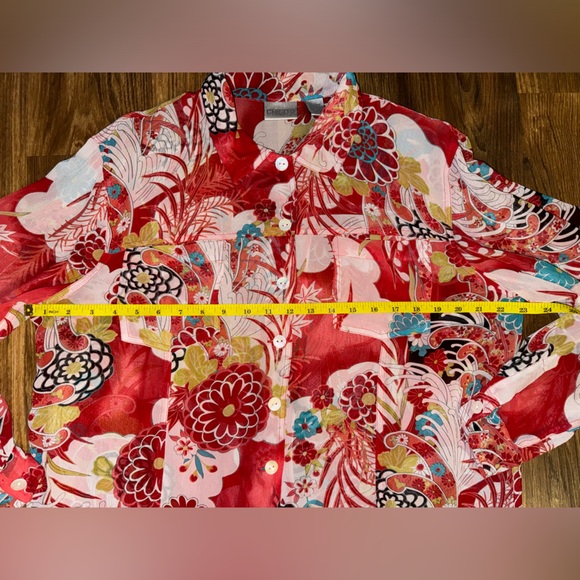 CHICO’S Silk Red Floral Blouse size M - Picture 9 of 12